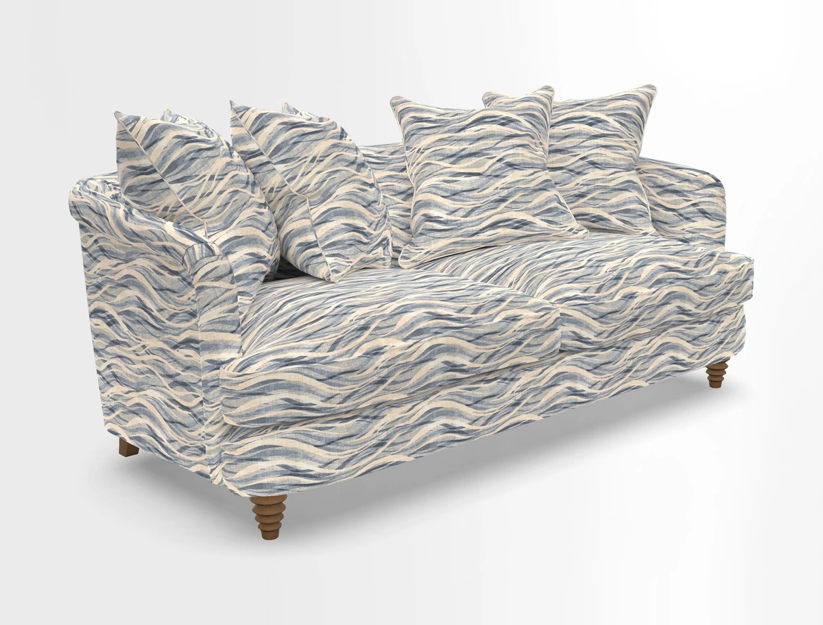 Helmsley 3 Seater Sofa in Mohair Velvet Fir Green with Seat and Back Cushions in RHS Collection Trailing Vine Olive and Small Trailing Ivy Olive