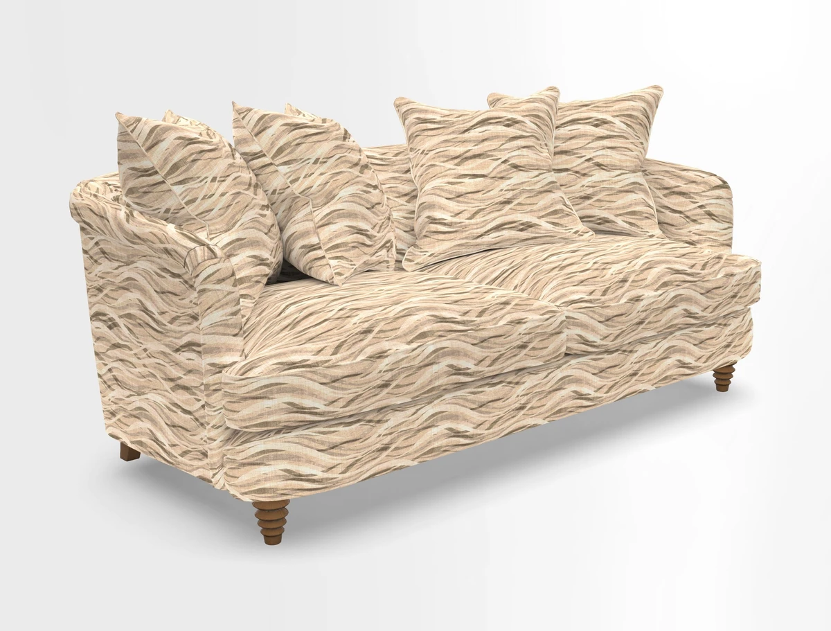 Helmsley 3 Seater Sofa in Mohair Velvet Fir Green with Seat and Back Cushions in RHS Collection Trailing Vine Olive and Small Trailing Ivy Olive