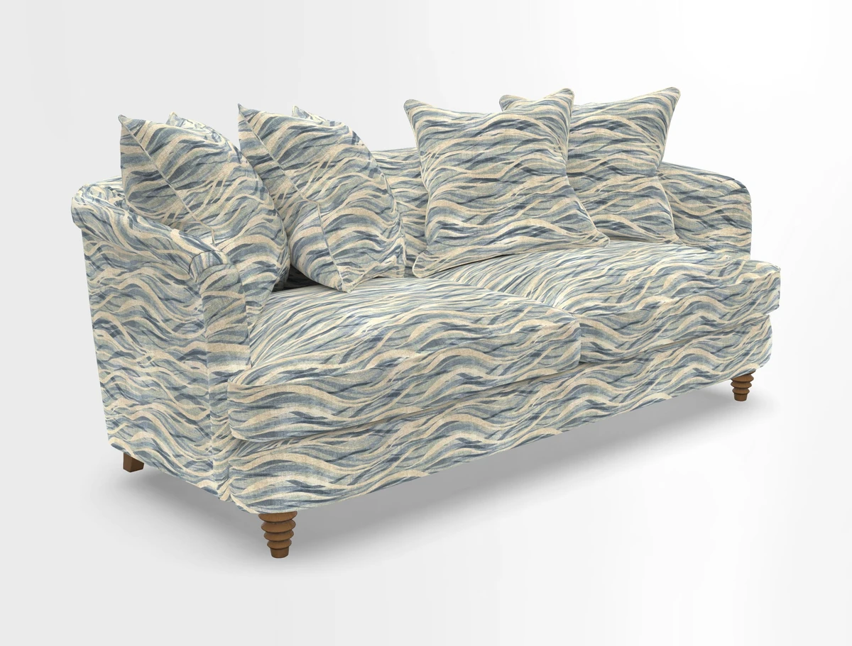 Helmsley 3 Seater Sofa in Mohair Velvet Fir Green with Seat and Back Cushions in RHS Collection Trailing Vine Olive and Small Trailing Ivy Olive