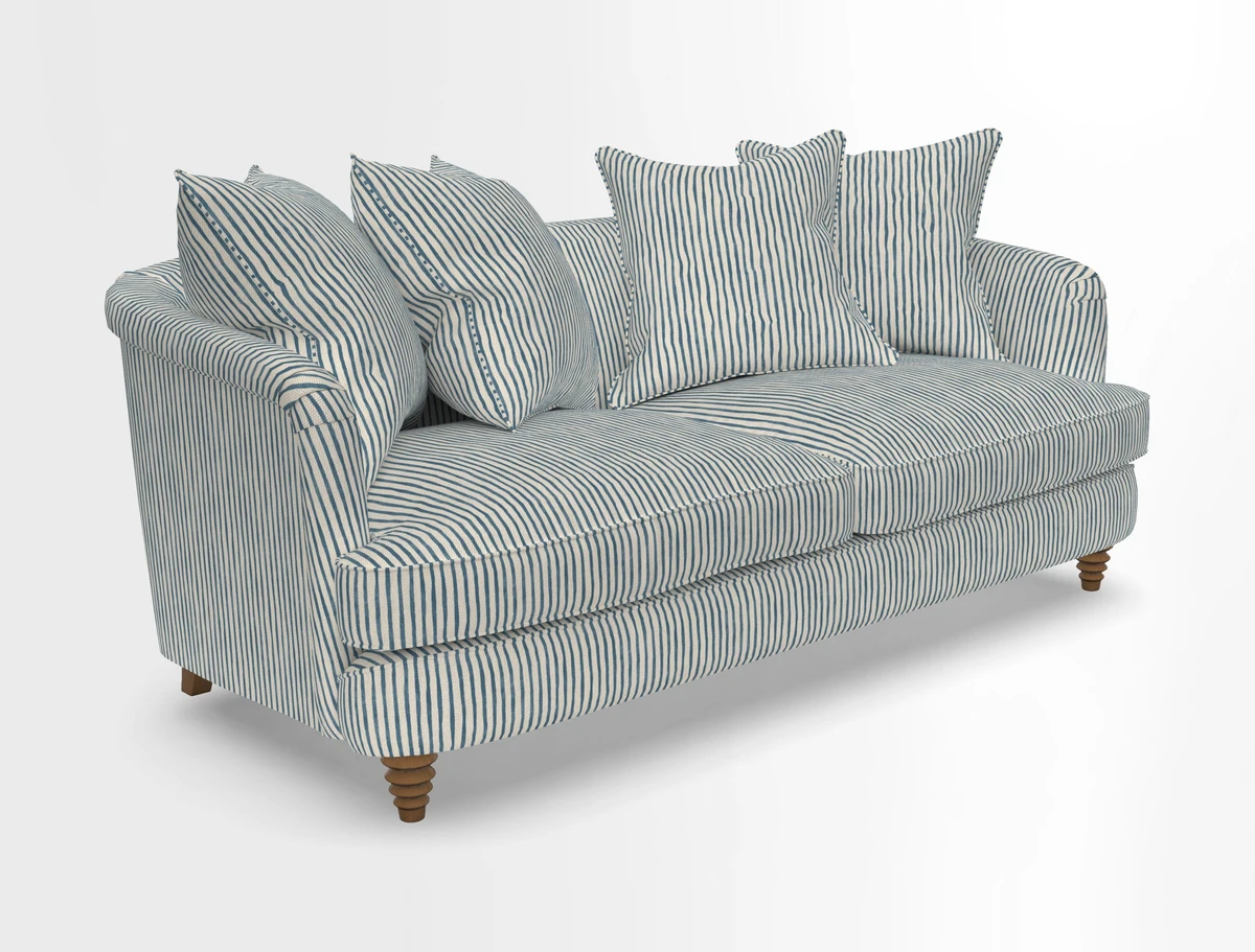 Helmsley 3 Seater Sofa in Mohair Velvet Fir Green with Seat and Back Cushions in RHS Collection Trailing Vine Olive and Small Trailing Ivy Olive
