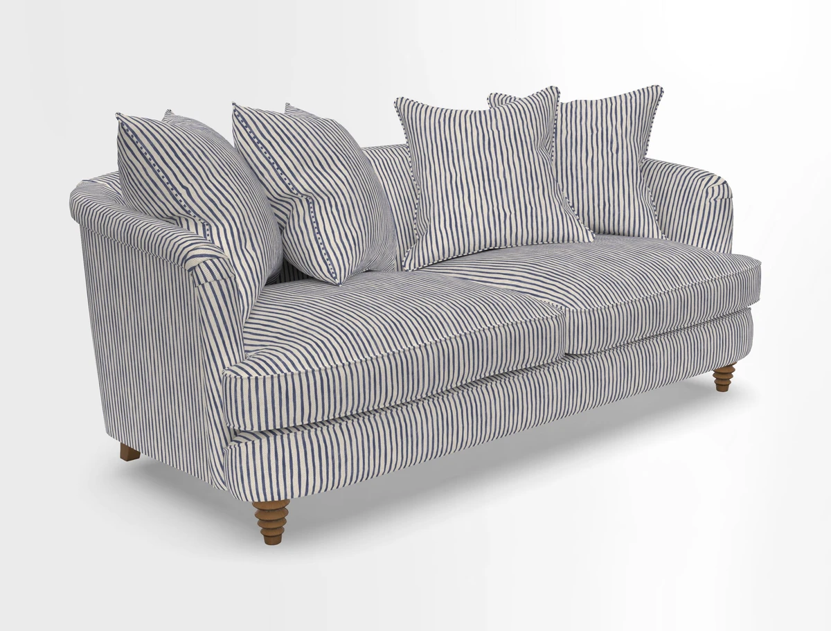 Helmsley 3 Seater Sofa in Mohair Velvet Fir Green with Seat and Back Cushions in RHS Collection Trailing Vine Olive and Small Trailing Ivy Olive