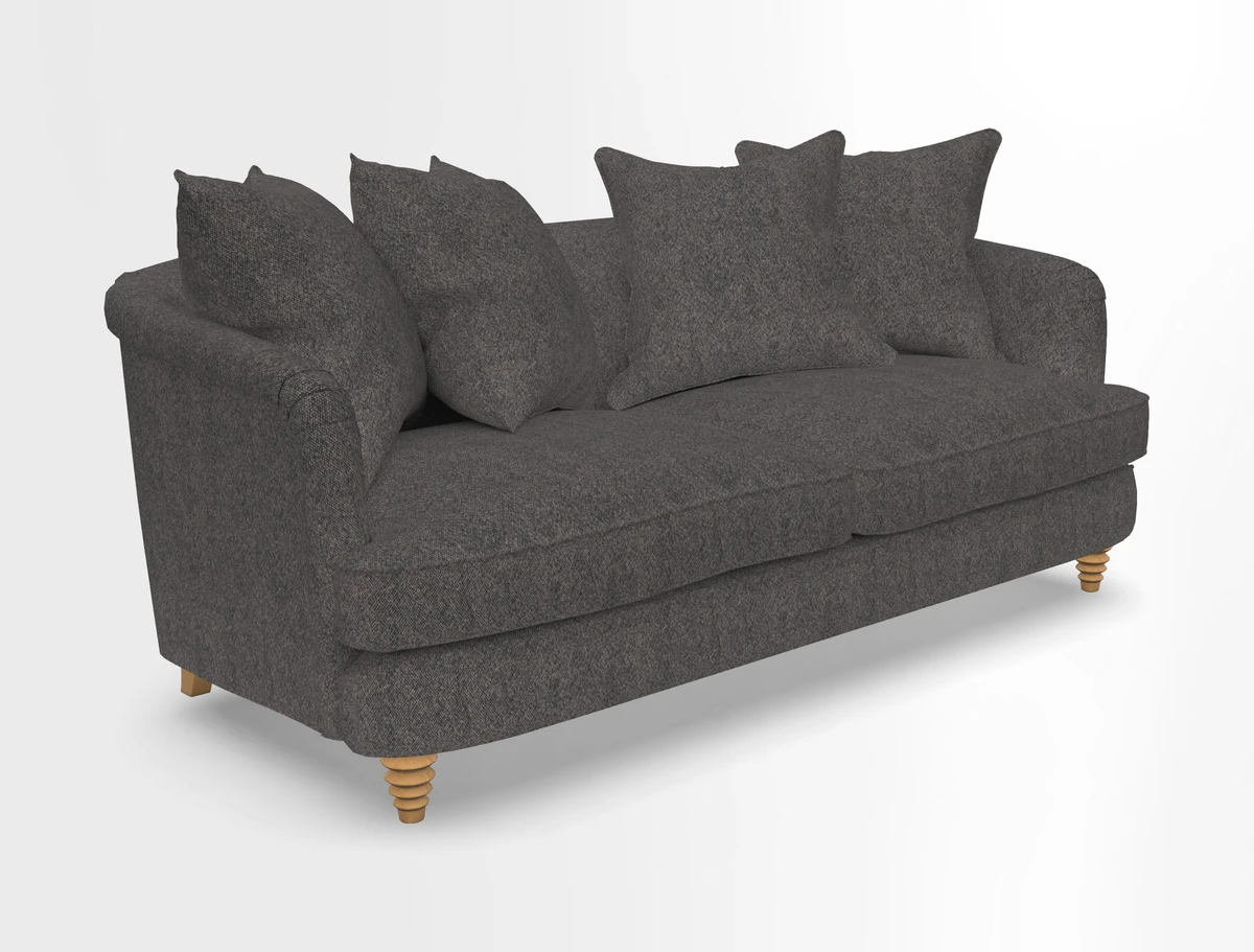 Helmsley 3 Seater Sofa in Mohair Velvet Fir Green with Seat and Back Cushions in RHS Collection Trailing Vine Olive and Small Trailing Ivy Olive