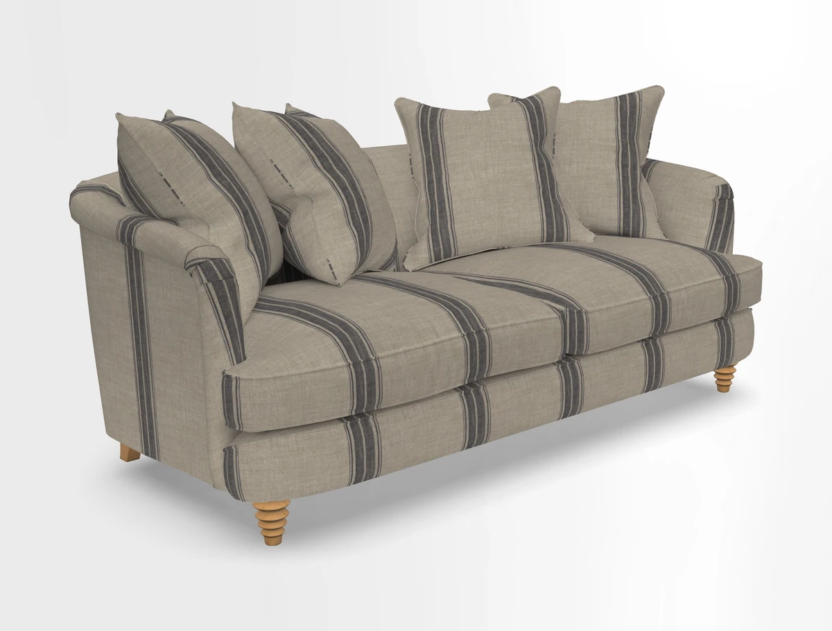 Helmsley 3 Seater Sofa in Mohair Velvet Fir Green with Seat and Back Cushions in RHS Collection Trailing Vine Olive and Small Trailing Ivy Olive