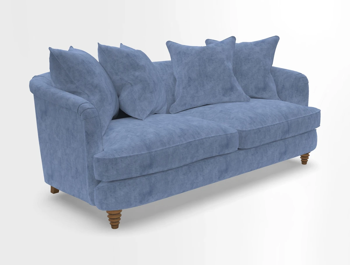 Helmsley 3 Seater Sofa in Mohair Velvet Fir Green with Seat and Back Cushions in RHS Collection Trailing Vine Olive and Small Trailing Ivy Olive