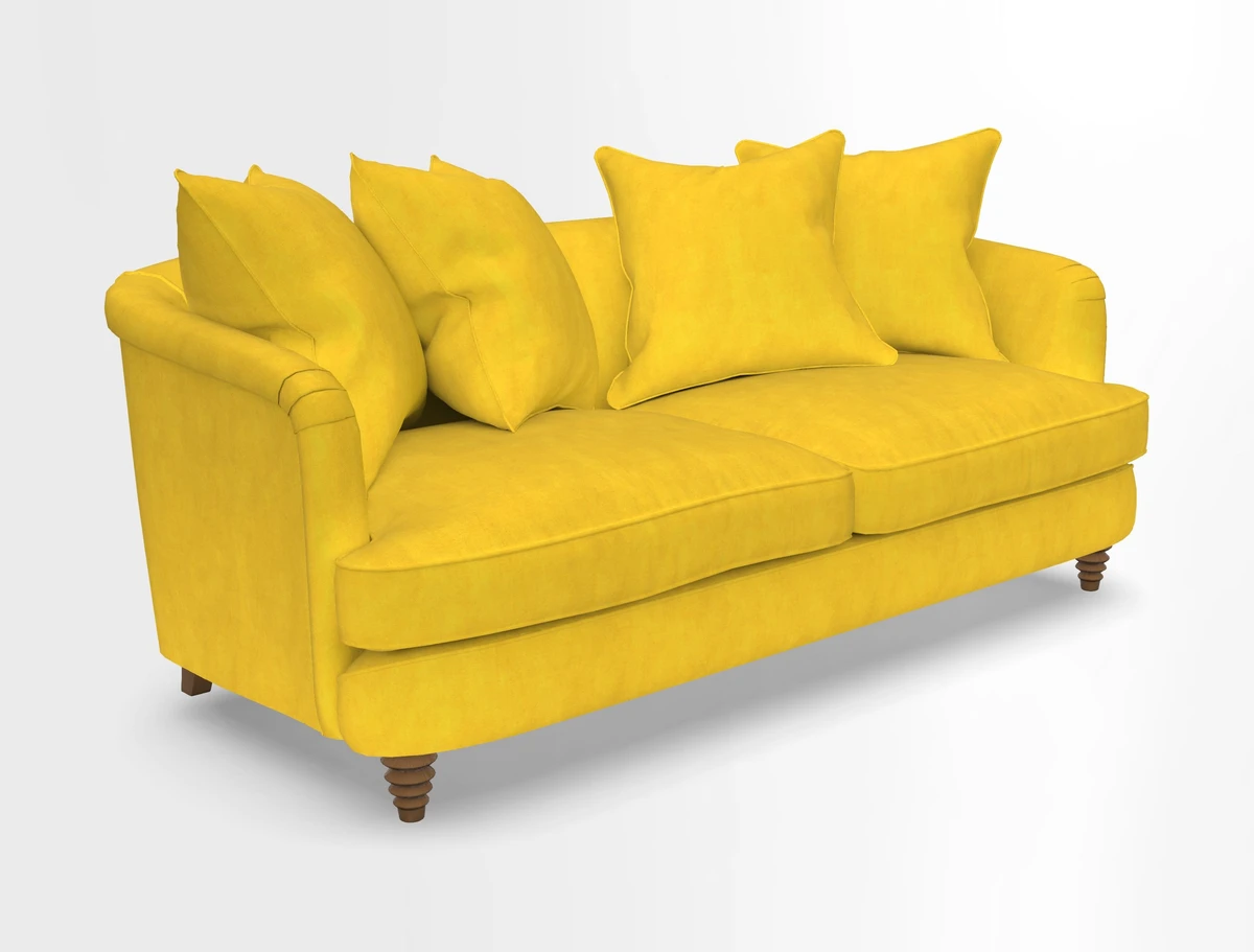 Helmsley 3 Seater Sofa in Mohair Velvet Fir Green with Seat and Back Cushions in RHS Collection Trailing Vine Olive and Small Trailing Ivy Olive