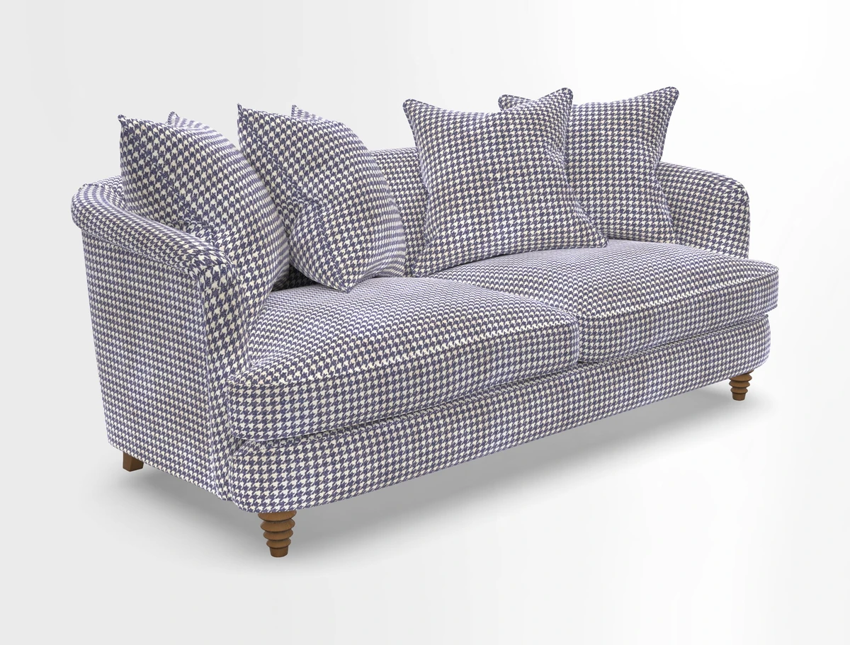 Helmsley 3 Seater Sofa in Mohair Velvet Fir Green with Seat and Back Cushions in RHS Collection Trailing Vine Olive and Small Trailing Ivy Olive