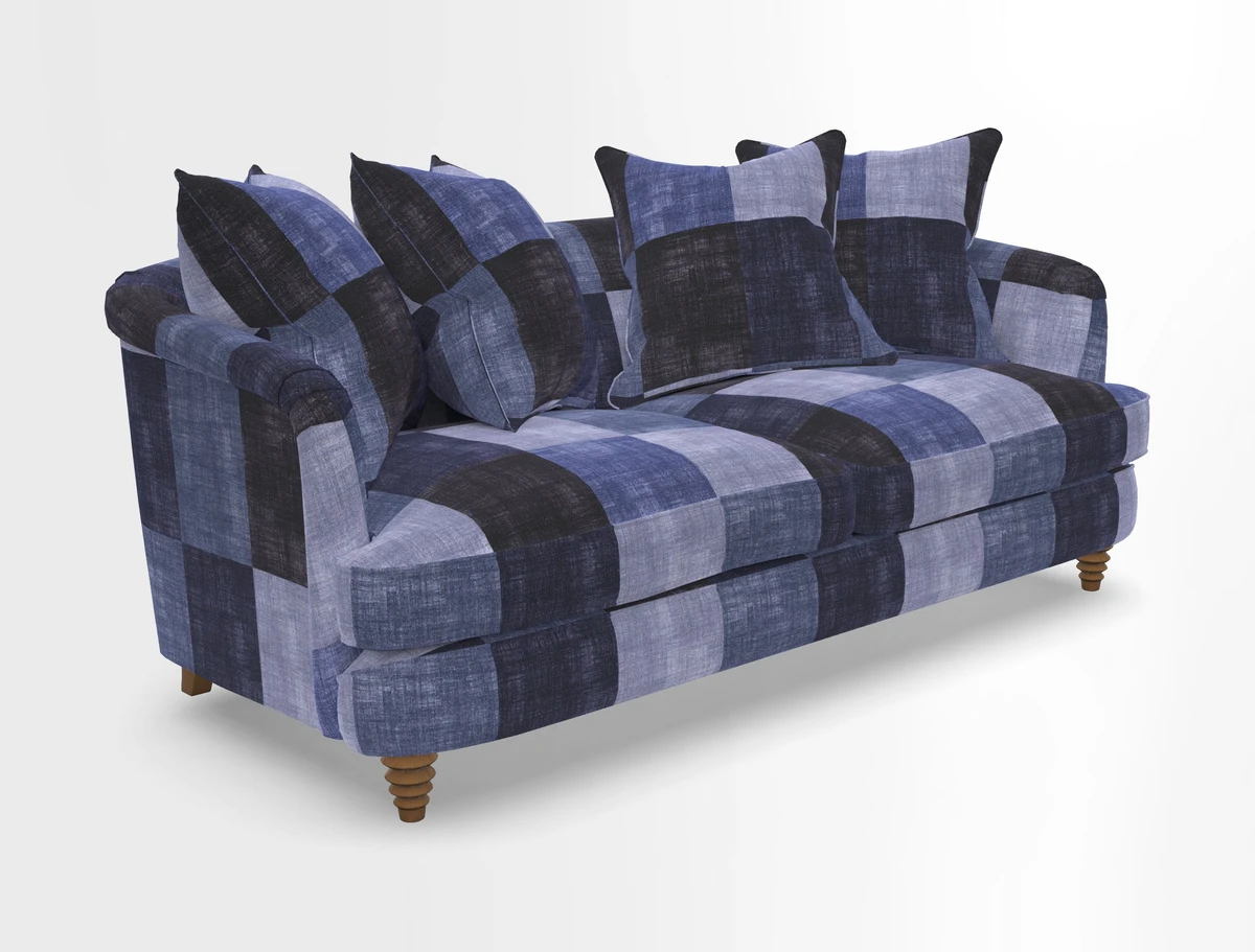 Helmsley 3 Seater Sofa in Mohair Velvet Fir Green with Seat and Back Cushions in RHS Collection Trailing Vine Olive and Small Trailing Ivy Olive
