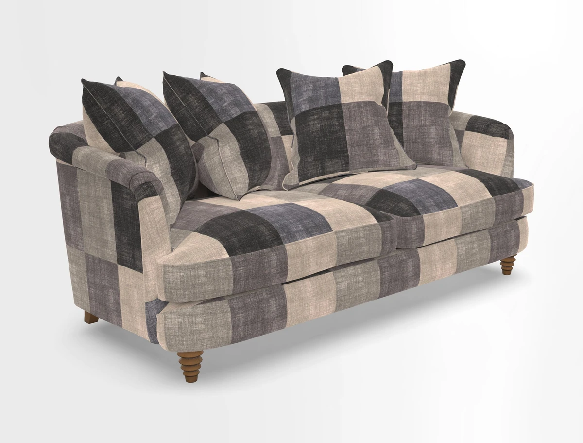 Helmsley 3 Seater Sofa in Mohair Velvet Fir Green with Seat and Back Cushions in RHS Collection Trailing Vine Olive and Small Trailing Ivy Olive