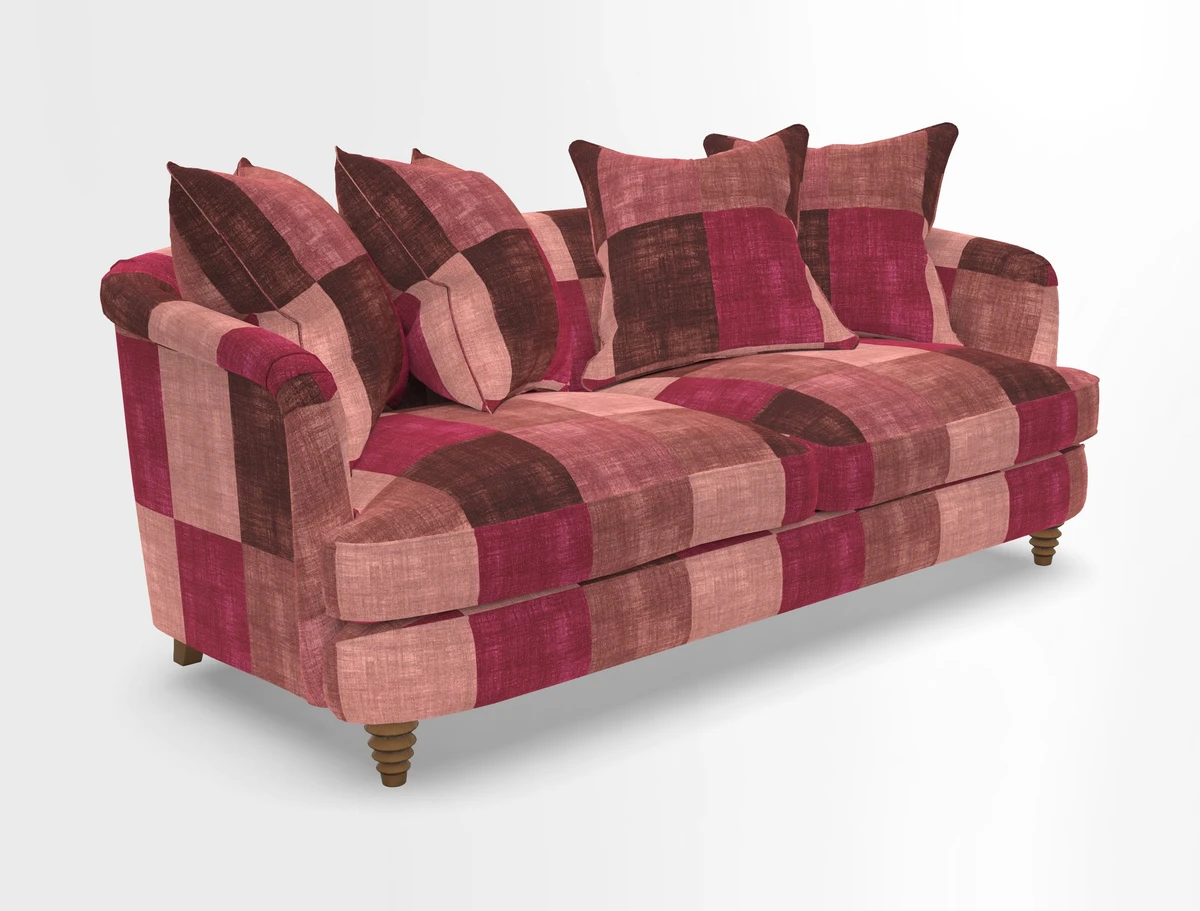 Helmsley 3 Seater Sofa in Mohair Velvet Fir Green with Seat and Back Cushions in RHS Collection Trailing Vine Olive and Small Trailing Ivy Olive