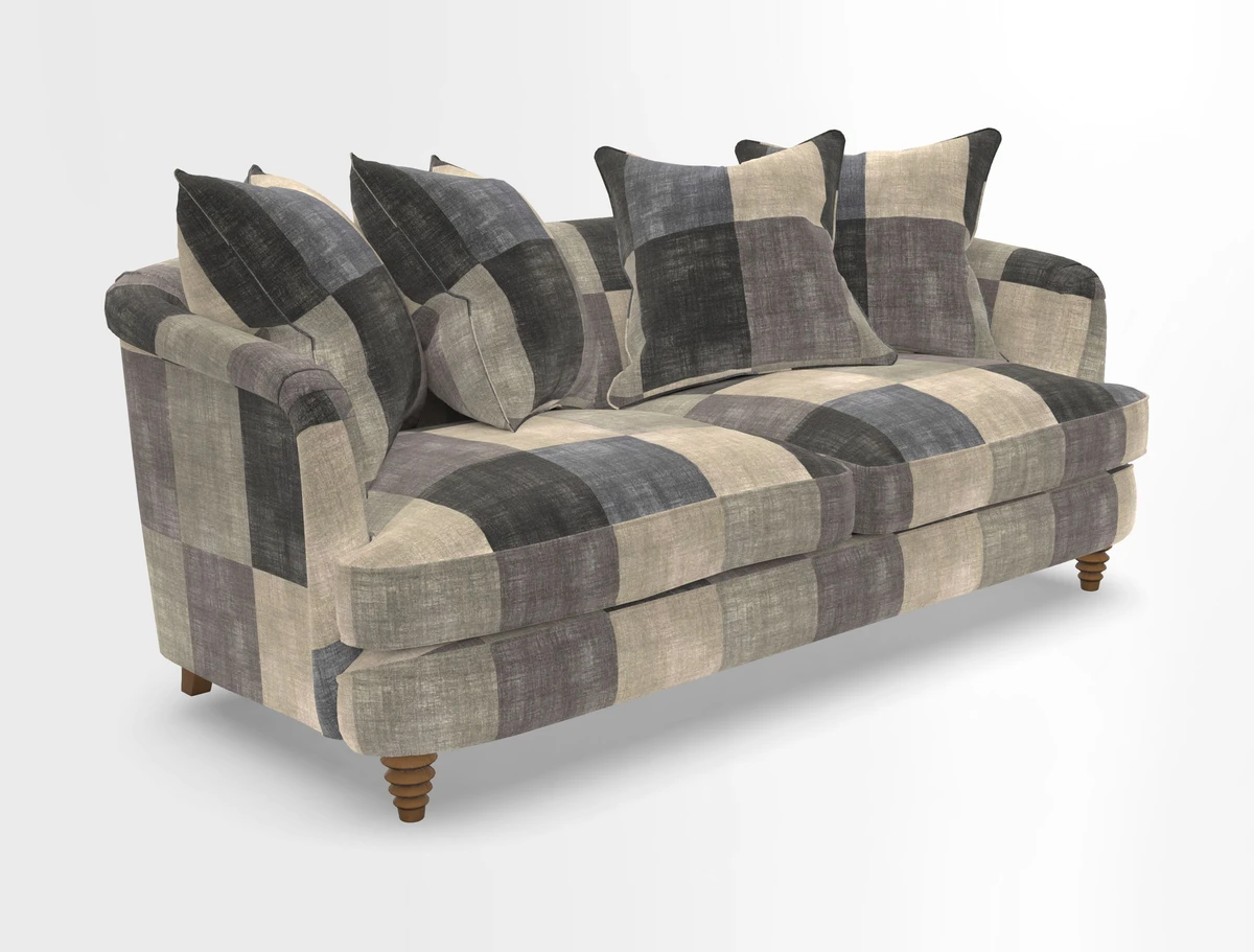 Helmsley 3 Seater Sofa in Mohair Velvet Fir Green with Seat and Back Cushions in RHS Collection Trailing Vine Olive and Small Trailing Ivy Olive