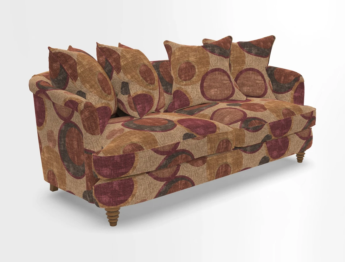 Helmsley 3 Seater Sofa in Mohair Velvet Fir Green with Seat and Back Cushions in RHS Collection Trailing Vine Olive and Small Trailing Ivy Olive