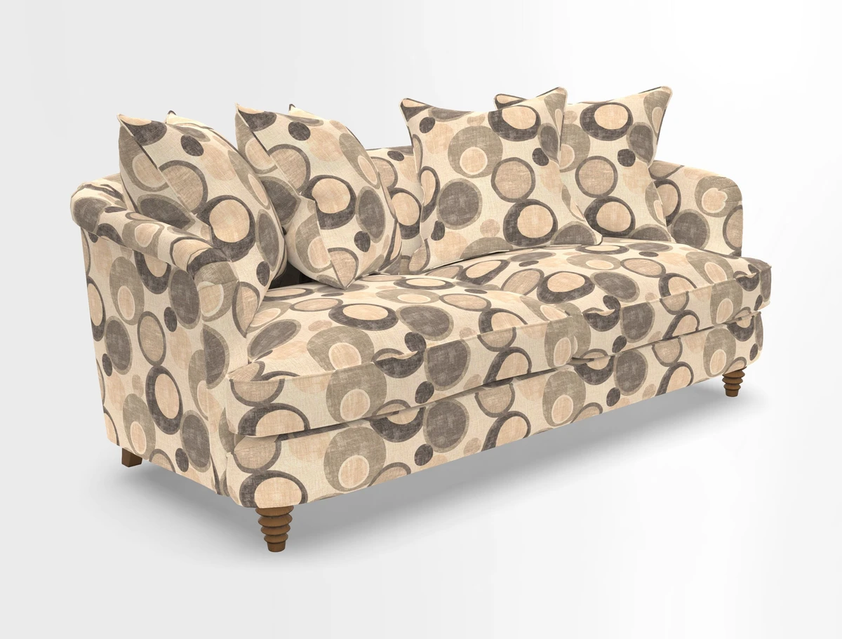 Helmsley 3 Seater Sofa in Mohair Velvet Fir Green with Seat and Back Cushions in RHS Collection Trailing Vine Olive and Small Trailing Ivy Olive