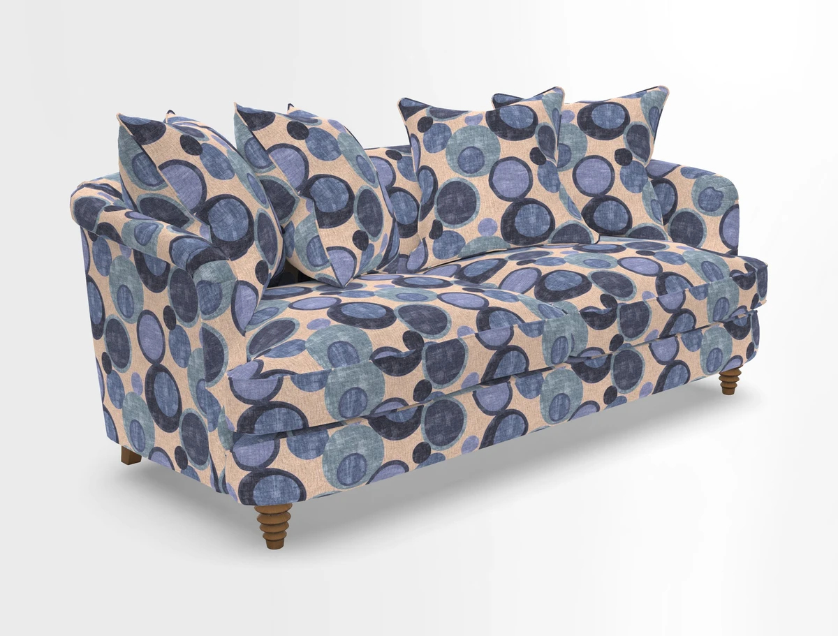 Helmsley 3 Seater Sofa in Mohair Velvet Fir Green with Seat and Back Cushions in RHS Collection Trailing Vine Olive and Small Trailing Ivy Olive