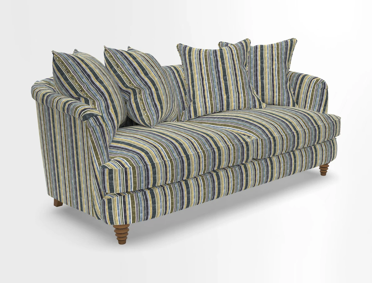 Helmsley 3 Seater Sofa in Mohair Velvet Fir Green with Seat and Back Cushions in RHS Collection Trailing Vine Olive and Small Trailing Ivy Olive