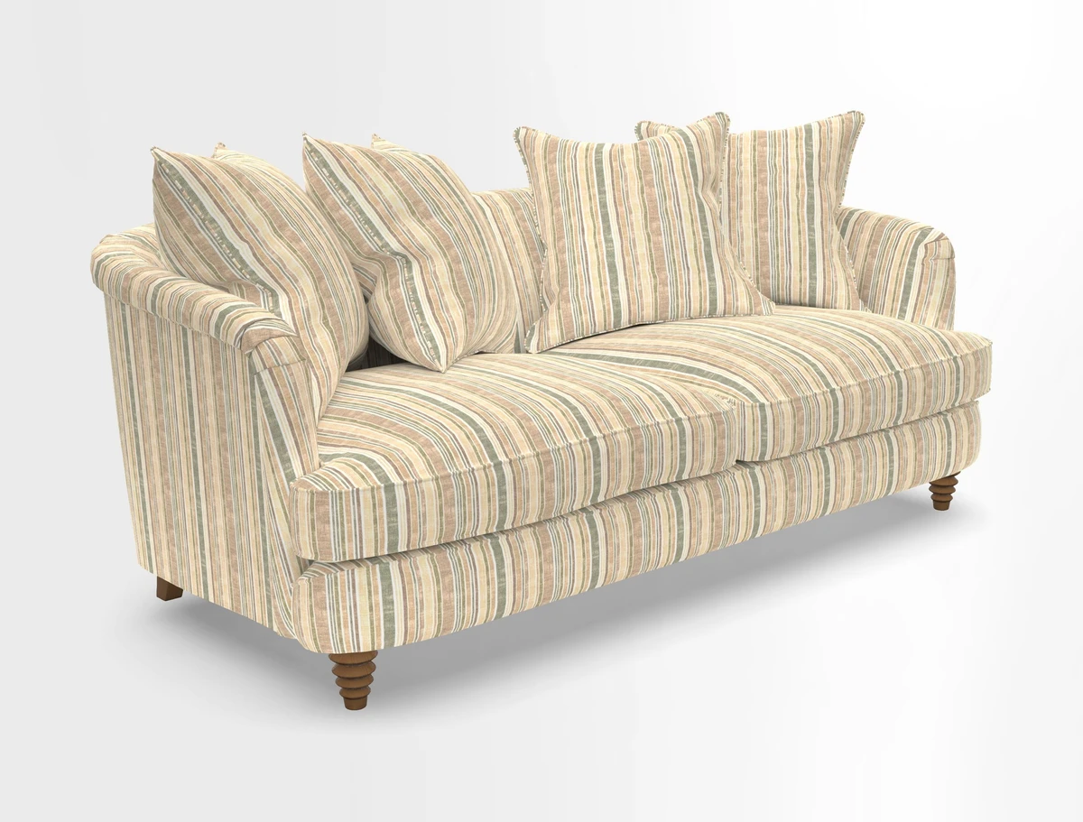 Helmsley 3 Seater Sofa in Mohair Velvet Fir Green with Seat and Back Cushions in RHS Collection Trailing Vine Olive and Small Trailing Ivy Olive