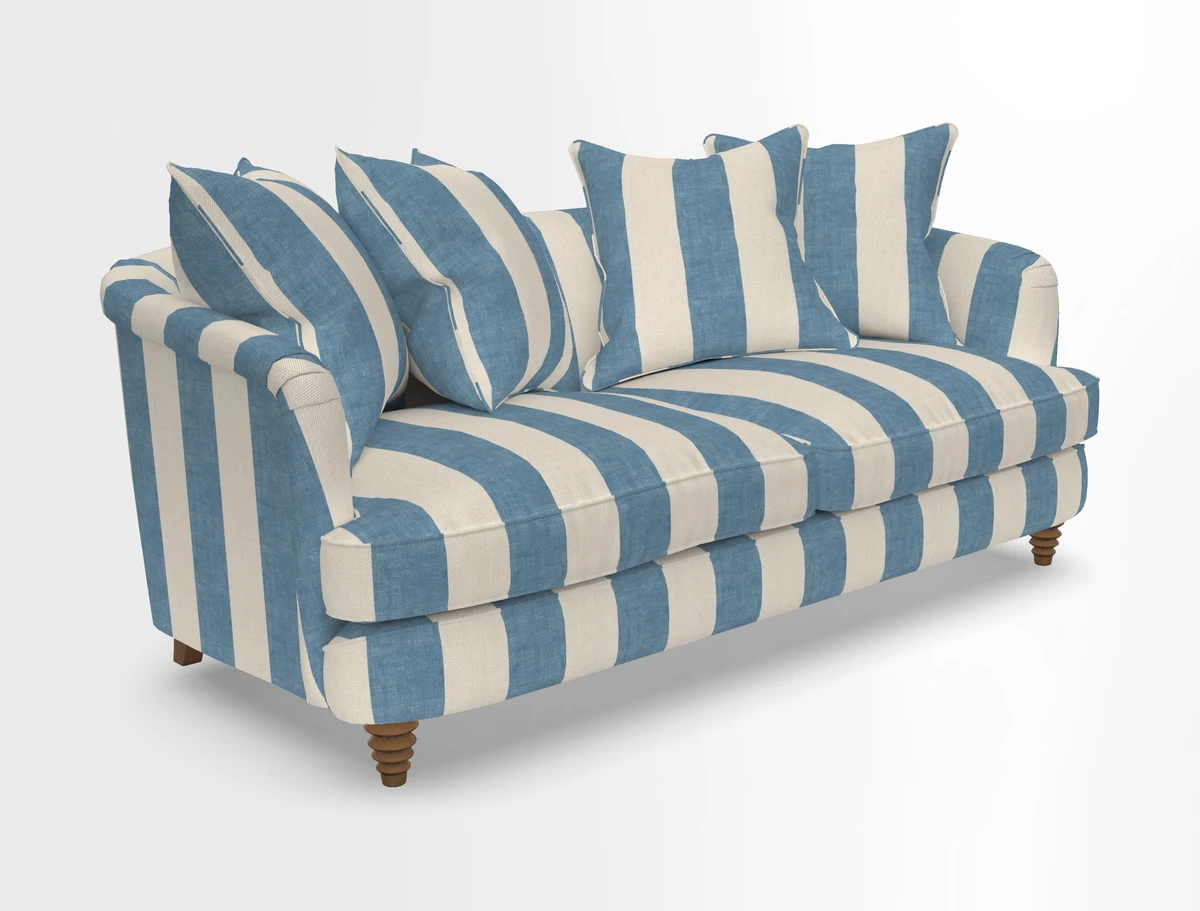 Helmsley 3 Seater Sofa in Mohair Velvet Fir Green with Seat and Back Cushions in RHS Collection Trailing Vine Olive and Small Trailing Ivy Olive