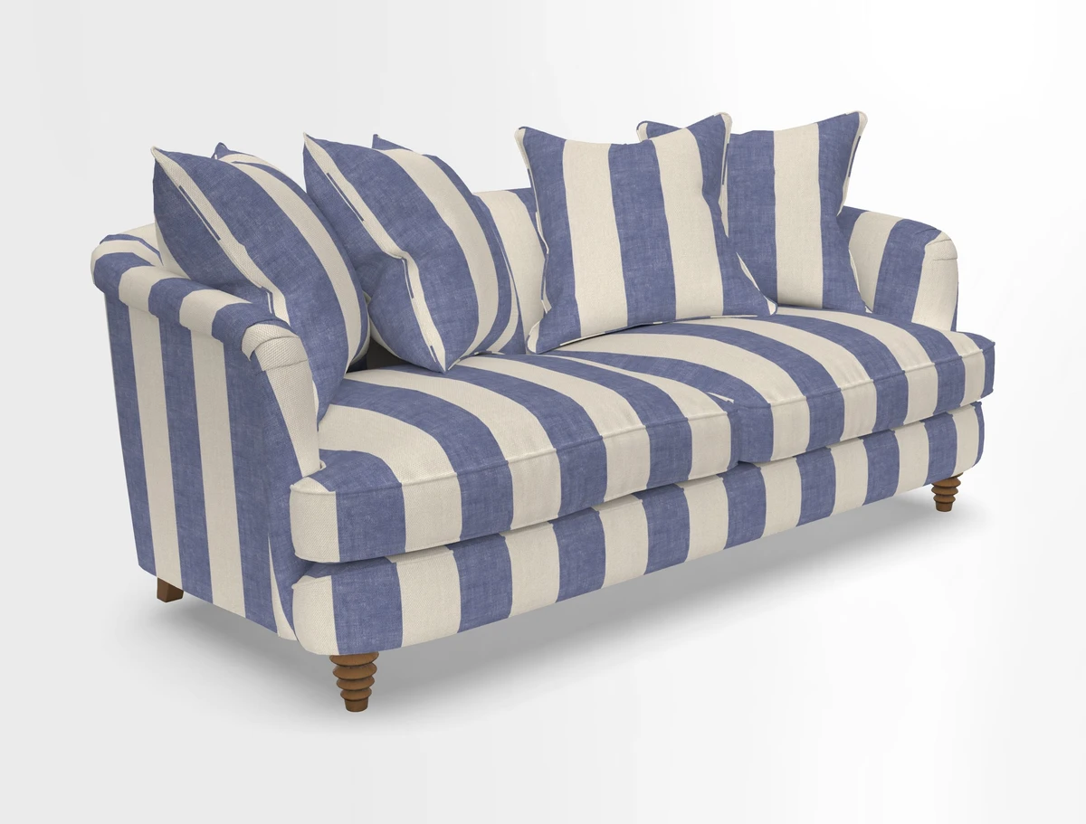 Helmsley 3 Seater Sofa in Mohair Velvet Fir Green with Seat and Back Cushions in RHS Collection Trailing Vine Olive and Small Trailing Ivy Olive