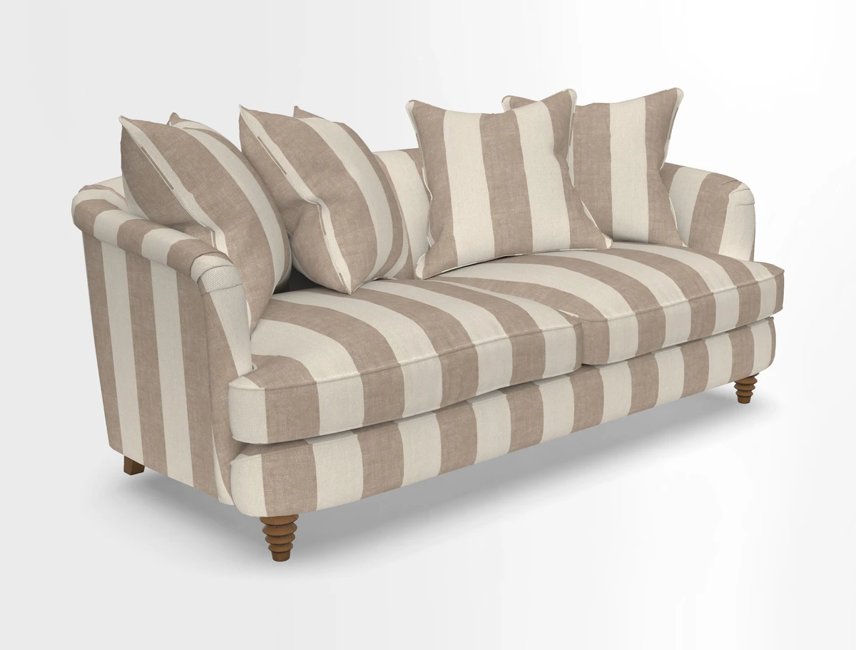 Helmsley 3 Seater Sofa in Mohair Velvet Fir Green with Seat and Back Cushions in RHS Collection Trailing Vine Olive and Small Trailing Ivy Olive