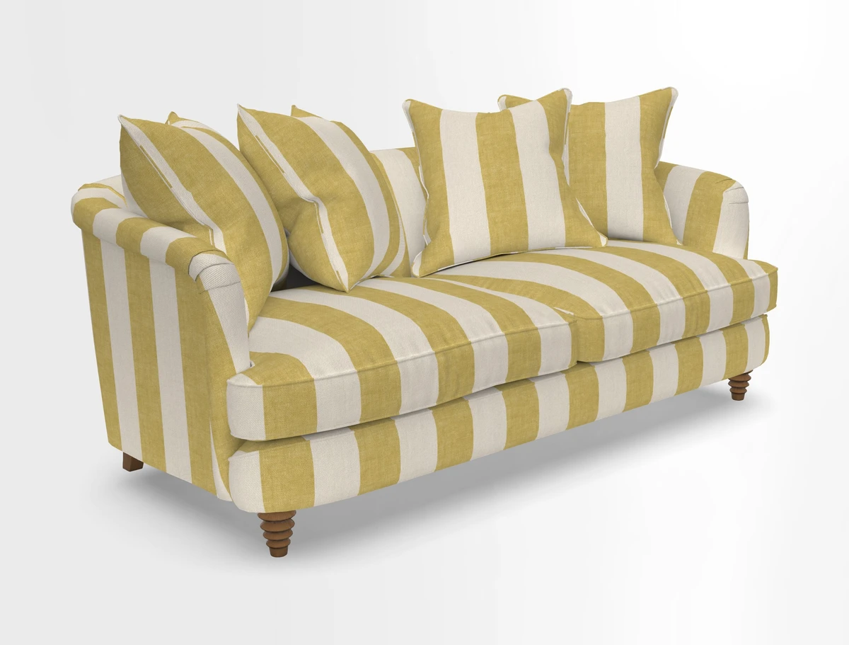Helmsley 3 Seater Sofa in Mohair Velvet Fir Green with Seat and Back Cushions in RHS Collection Trailing Vine Olive and Small Trailing Ivy Olive