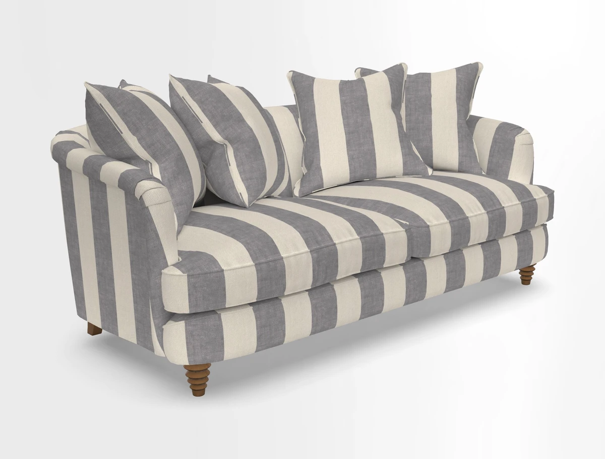 Helmsley 3 Seater Sofa in Mohair Velvet Fir Green with Seat and Back Cushions in RHS Collection Trailing Vine Olive and Small Trailing Ivy Olive