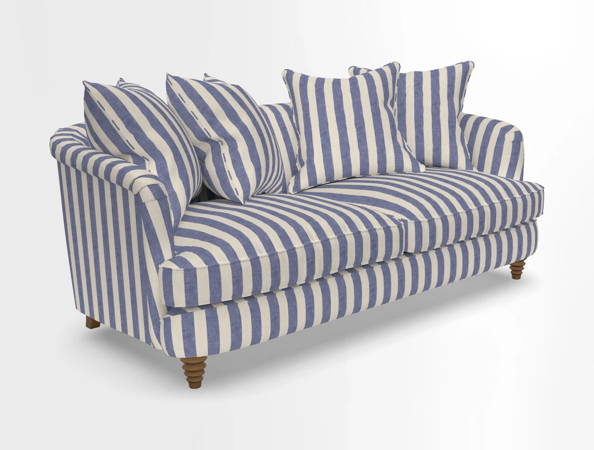 Helmsley 3 Seater Sofa in Mohair Velvet Fir Green with Seat and Back Cushions in RHS Collection Trailing Vine Olive and Small Trailing Ivy Olive