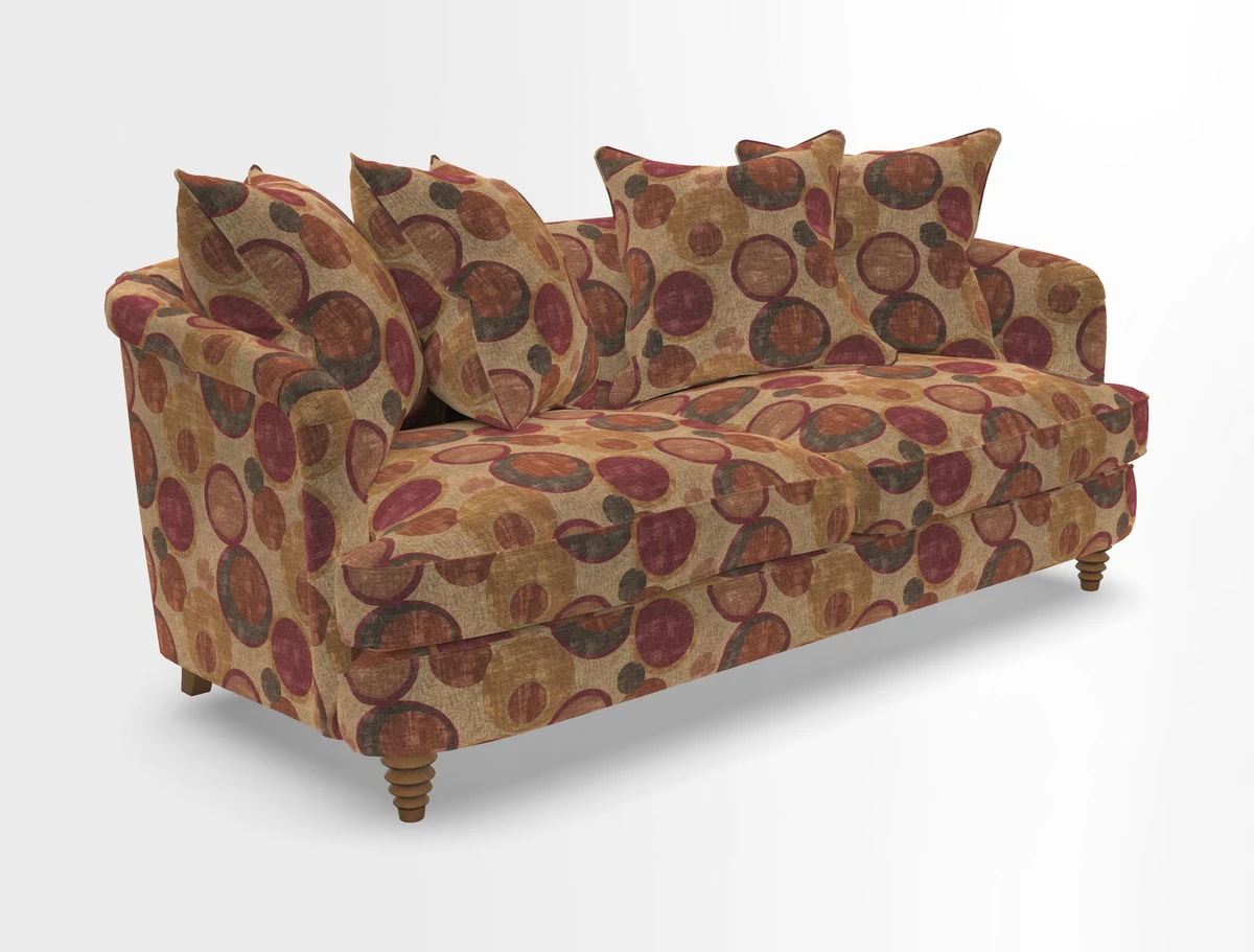 Helmsley 3 Seater Sofa in Mohair Velvet Fir Green with Seat and Back Cushions in RHS Collection Trailing Vine Olive and Small Trailing Ivy Olive