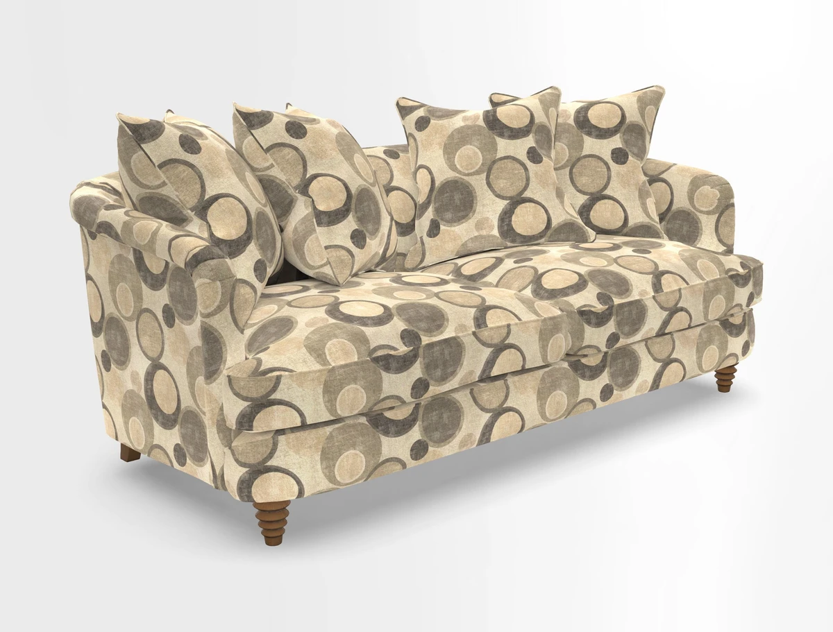 Helmsley 3 Seater Sofa in Mohair Velvet Fir Green with Seat and Back Cushions in RHS Collection Trailing Vine Olive and Small Trailing Ivy Olive