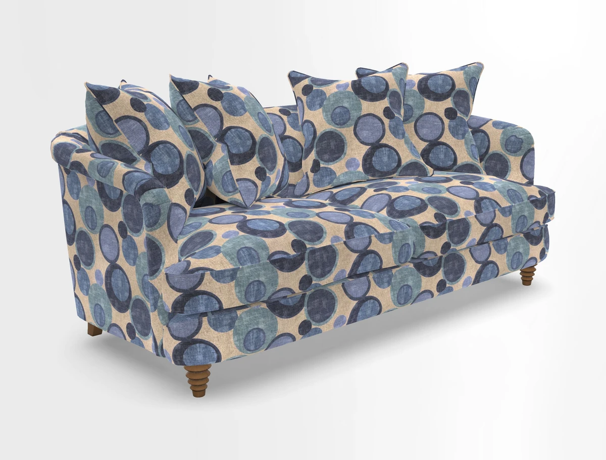 Helmsley 3 Seater Sofa in Mohair Velvet Fir Green with Seat and Back Cushions in RHS Collection Trailing Vine Olive and Small Trailing Ivy Olive