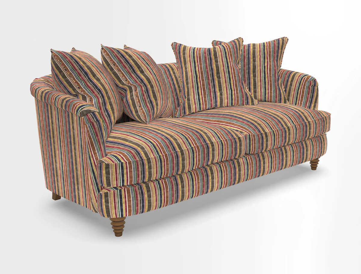Helmsley 3 Seater Sofa in Mohair Velvet Fir Green with Seat and Back Cushions in RHS Collection Trailing Vine Olive and Small Trailing Ivy Olive