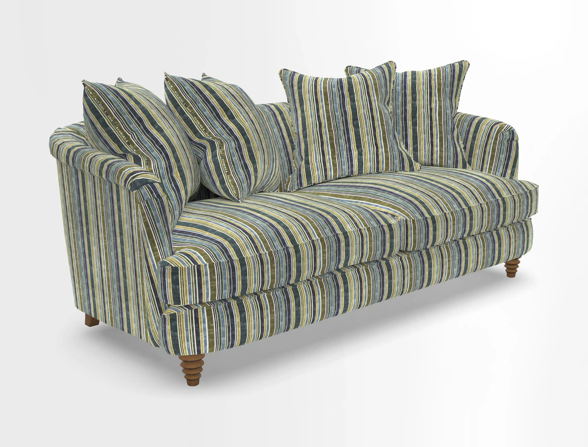 Helmsley 3 Seater Sofa in Mohair Velvet Fir Green with Seat and Back Cushions in RHS Collection Trailing Vine Olive and Small Trailing Ivy Olive