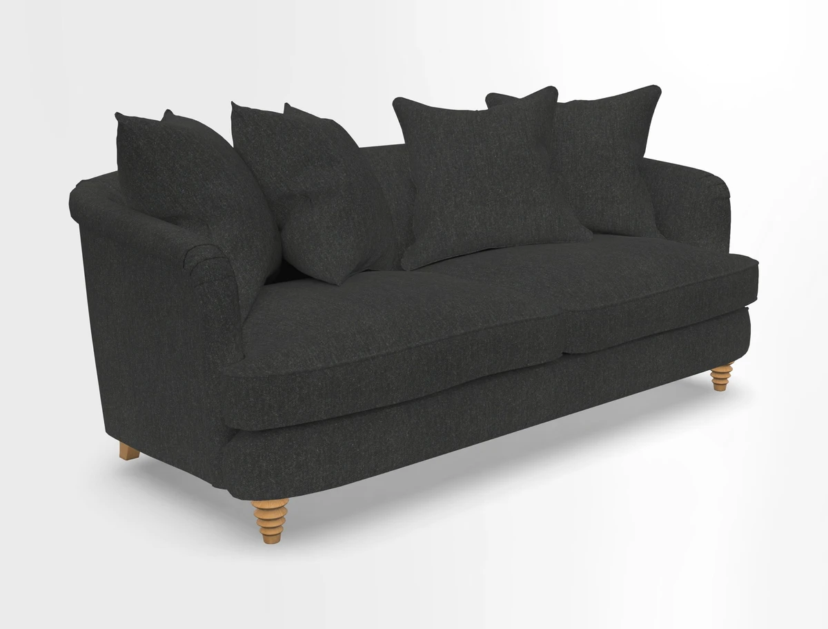 Helmsley 3 Seater Sofa in Mohair Velvet Fir Green with Seat and Back Cushions in RHS Collection Trailing Vine Olive and Small Trailing Ivy Olive