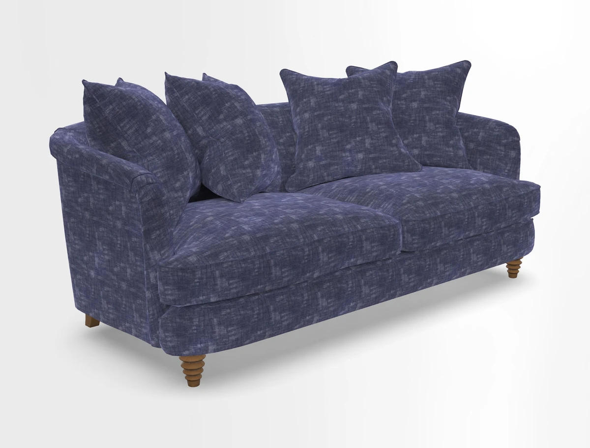 Helmsley 3 Seater Sofa in Mohair Velvet Fir Green with Seat and Back Cushions in RHS Collection Trailing Vine Olive and Small Trailing Ivy Olive