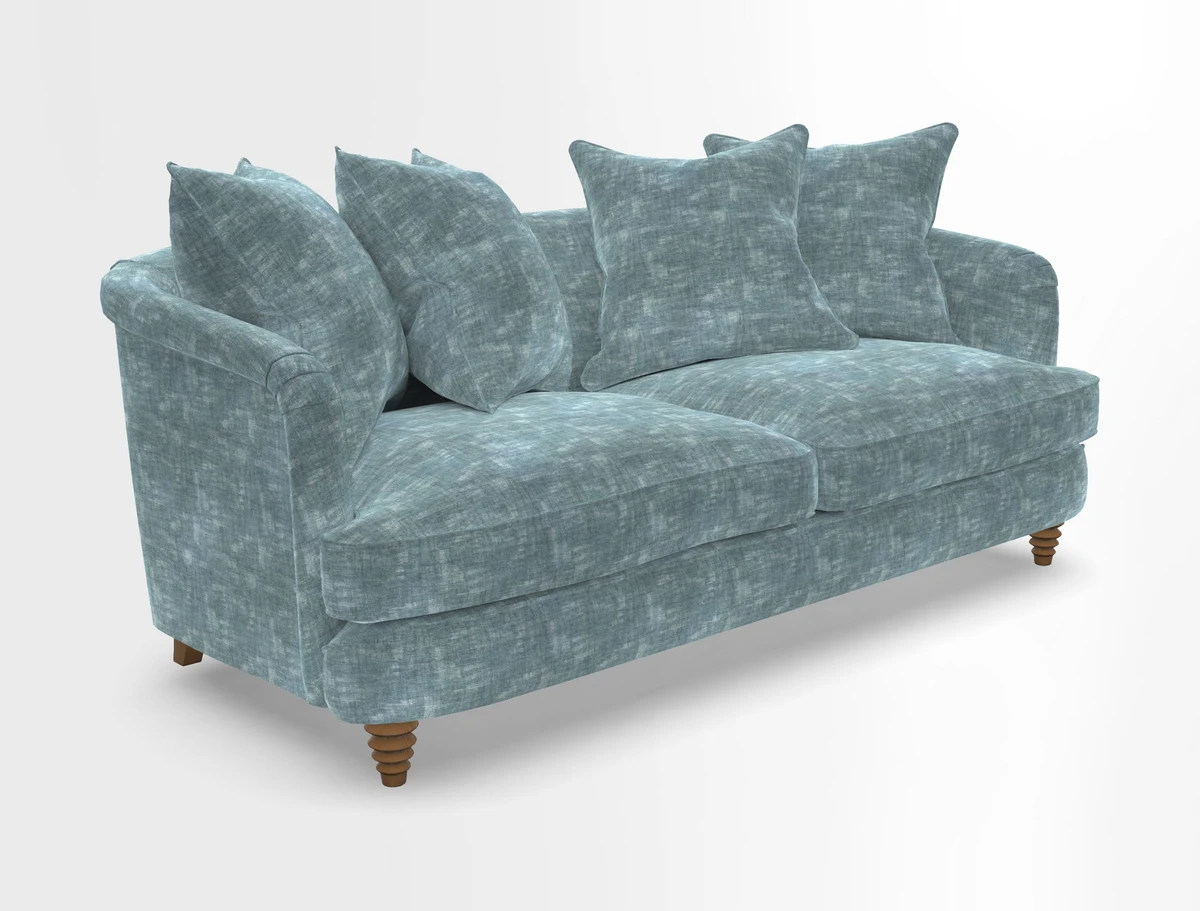 Helmsley 3 Seater Sofa in Mohair Velvet Fir Green with Seat and Back Cushions in RHS Collection Trailing Vine Olive and Small Trailing Ivy Olive