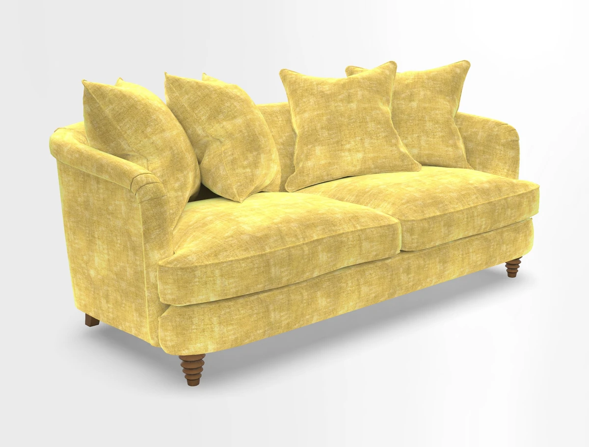 Helmsley 3 Seater Sofa in Mohair Velvet Fir Green with Seat and Back Cushions in RHS Collection Trailing Vine Olive and Small Trailing Ivy Olive