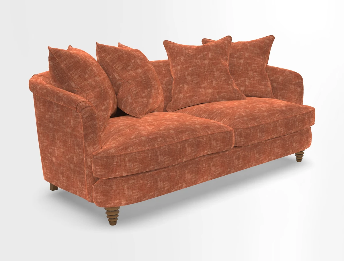 Helmsley 3 Seater Sofa in Mohair Velvet Fir Green with Seat and Back Cushions in RHS Collection Trailing Vine Olive and Small Trailing Ivy Olive