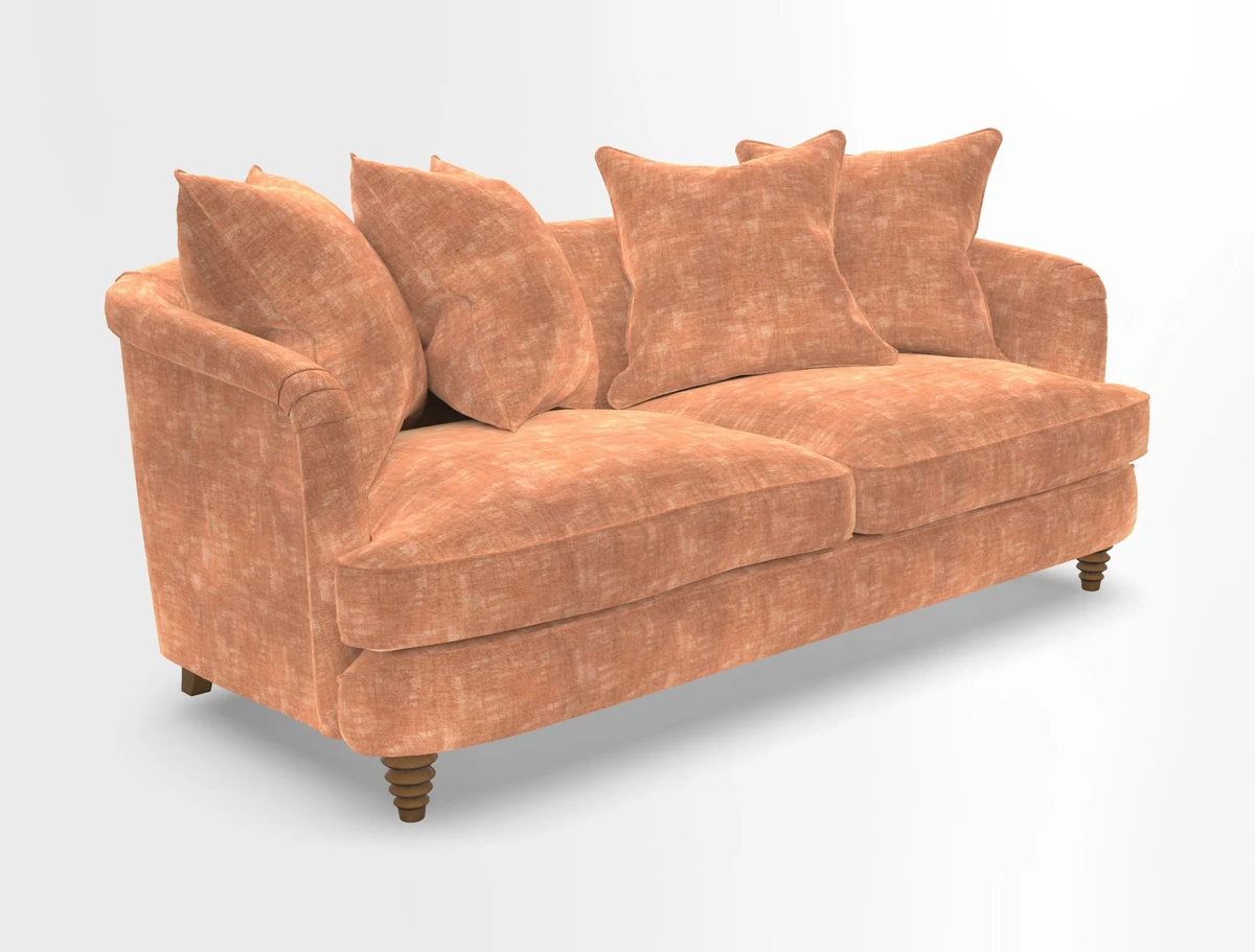 Helmsley 3 Seater Sofa in Mohair Velvet Fir Green with Seat and Back Cushions in RHS Collection Trailing Vine Olive and Small Trailing Ivy Olive