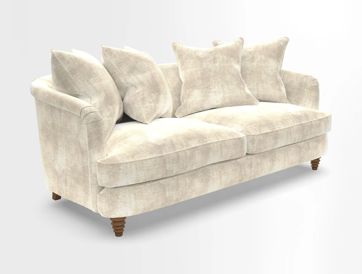 Helmsley 3 Seater Sofa in Mohair Velvet Fir Green with Seat and Back Cushions in RHS Collection Trailing Vine Olive and Small Trailing Ivy Olive
