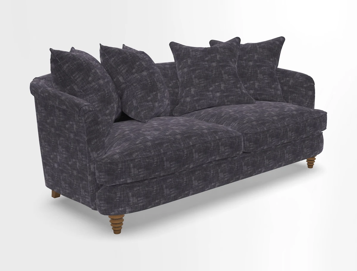 Helmsley 3 Seater Sofa in Mohair Velvet Fir Green with Seat and Back Cushions in RHS Collection Trailing Vine Olive and Small Trailing Ivy Olive