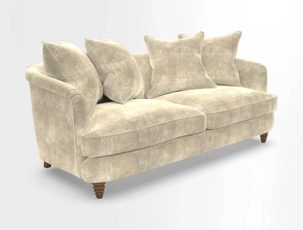 Helmsley 3 Seater Sofa in Mohair Velvet Fir Green with Seat and Back Cushions in RHS Collection Trailing Vine Olive and Small Trailing Ivy Olive