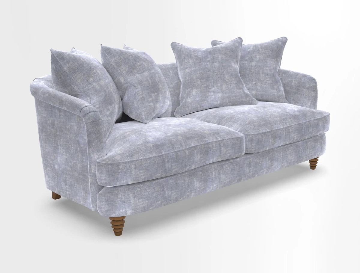 Helmsley 3 Seater Sofa in Mohair Velvet Fir Green with Seat and Back Cushions in RHS Collection Trailing Vine Olive and Small Trailing Ivy Olive