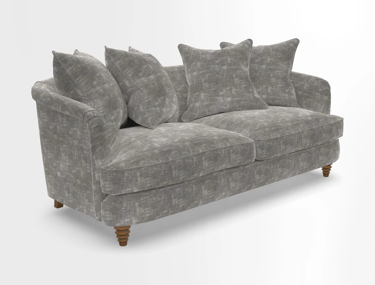 Helmsley 3 Seater Sofa in Mohair Velvet Fir Green with Seat and Back Cushions in RHS Collection Trailing Vine Olive and Small Trailing Ivy Olive