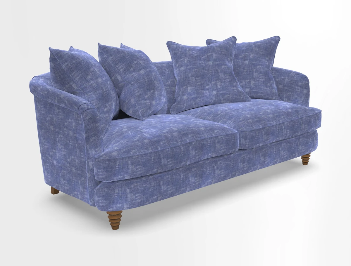 Helmsley 3 Seater Sofa in Mohair Velvet Fir Green with Seat and Back Cushions in RHS Collection Trailing Vine Olive and Small Trailing Ivy Olive