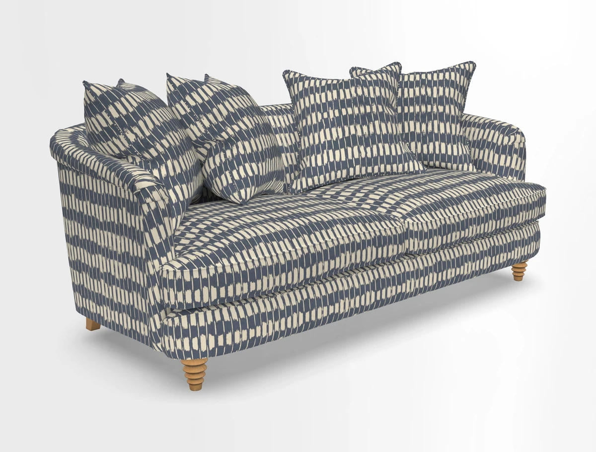 Helmsley 3 Seater Sofa in Mohair Velvet Fir Green with Seat and Back Cushions in RHS Collection Trailing Vine Olive and Small Trailing Ivy Olive