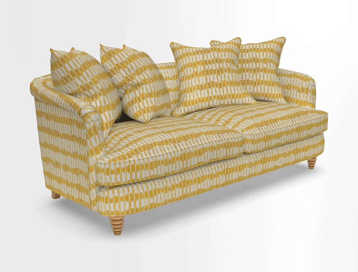 Helmsley 3 Seater Sofa in Mohair Velvet Fir Green with Seat and Back Cushions in RHS Collection Trailing Vine Olive and Small Trailing Ivy Olive