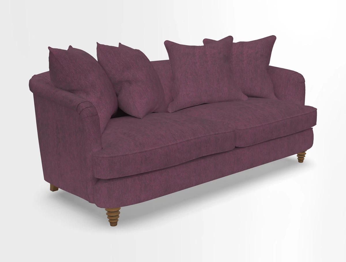 Helmsley 3 Seater Sofa in Mohair Velvet Fir Green with Seat and Back Cushions in RHS Collection Trailing Vine Olive and Small Trailing Ivy Olive