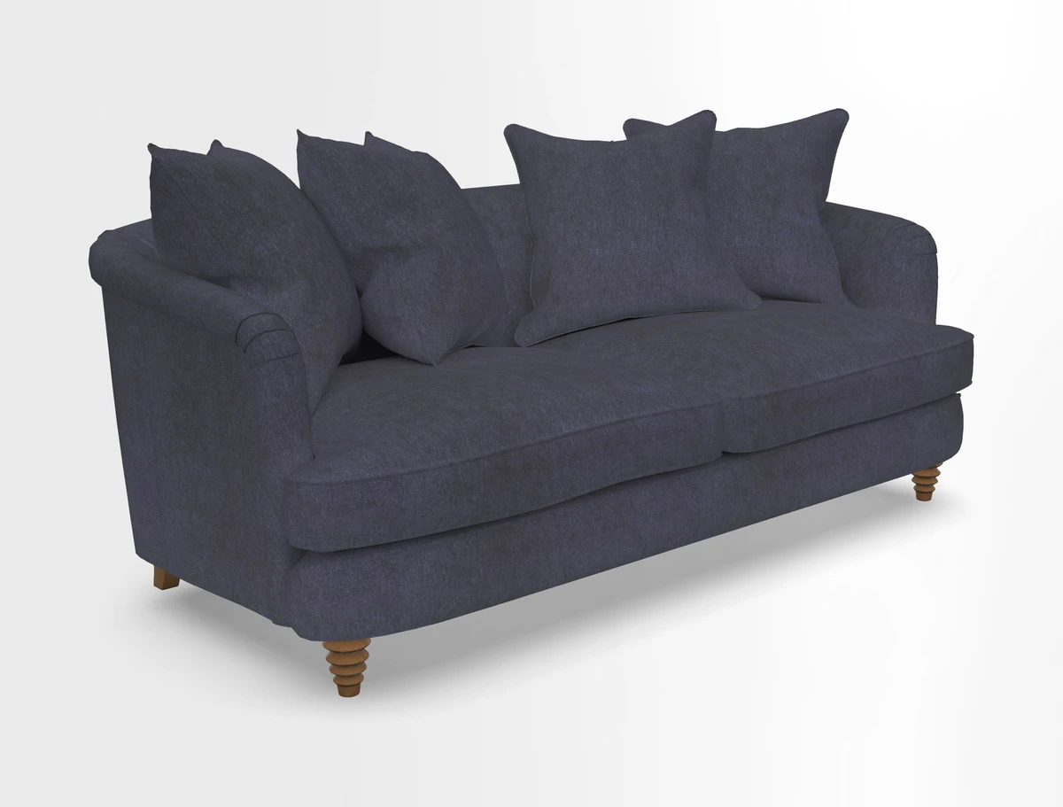 Helmsley 3 Seater Sofa in Mohair Velvet Fir Green with Seat and Back Cushions in RHS Collection Trailing Vine Olive and Small Trailing Ivy Olive