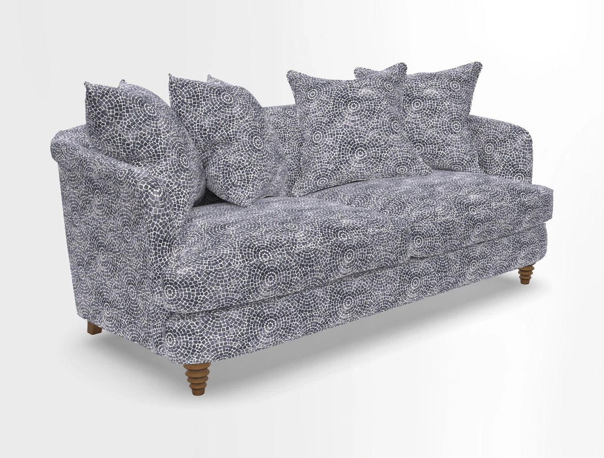 Helmsley 3 Seater Sofa in Mohair Velvet Fir Green with Seat and Back Cushions in RHS Collection Trailing Vine Olive and Small Trailing Ivy Olive