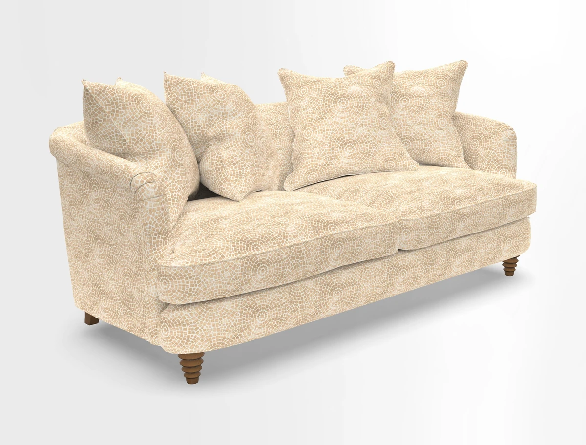 Helmsley 3 Seater Sofa in Mohair Velvet Fir Green with Seat and Back Cushions in RHS Collection Trailing Vine Olive and Small Trailing Ivy Olive