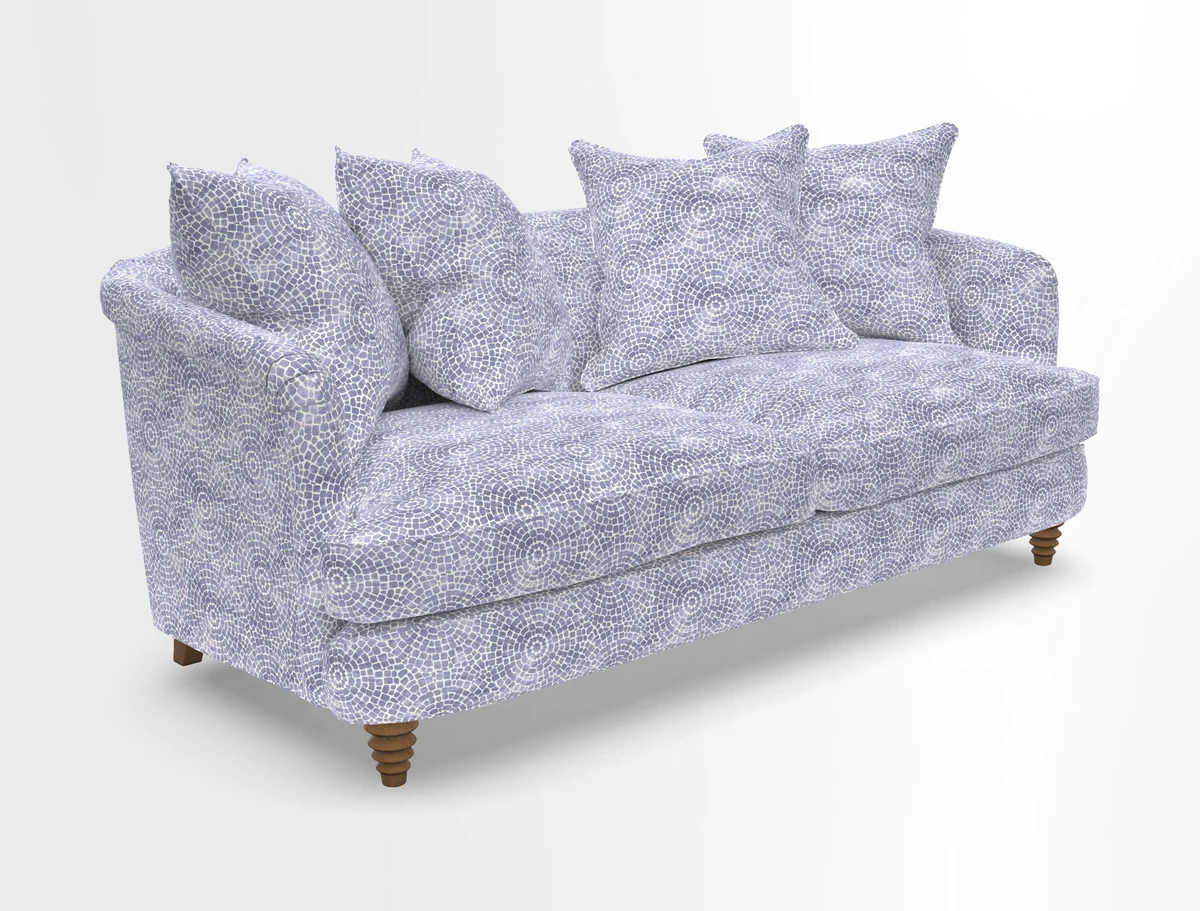 Helmsley 3 Seater Sofa in Mohair Velvet Fir Green with Seat and Back Cushions in RHS Collection Trailing Vine Olive and Small Trailing Ivy Olive