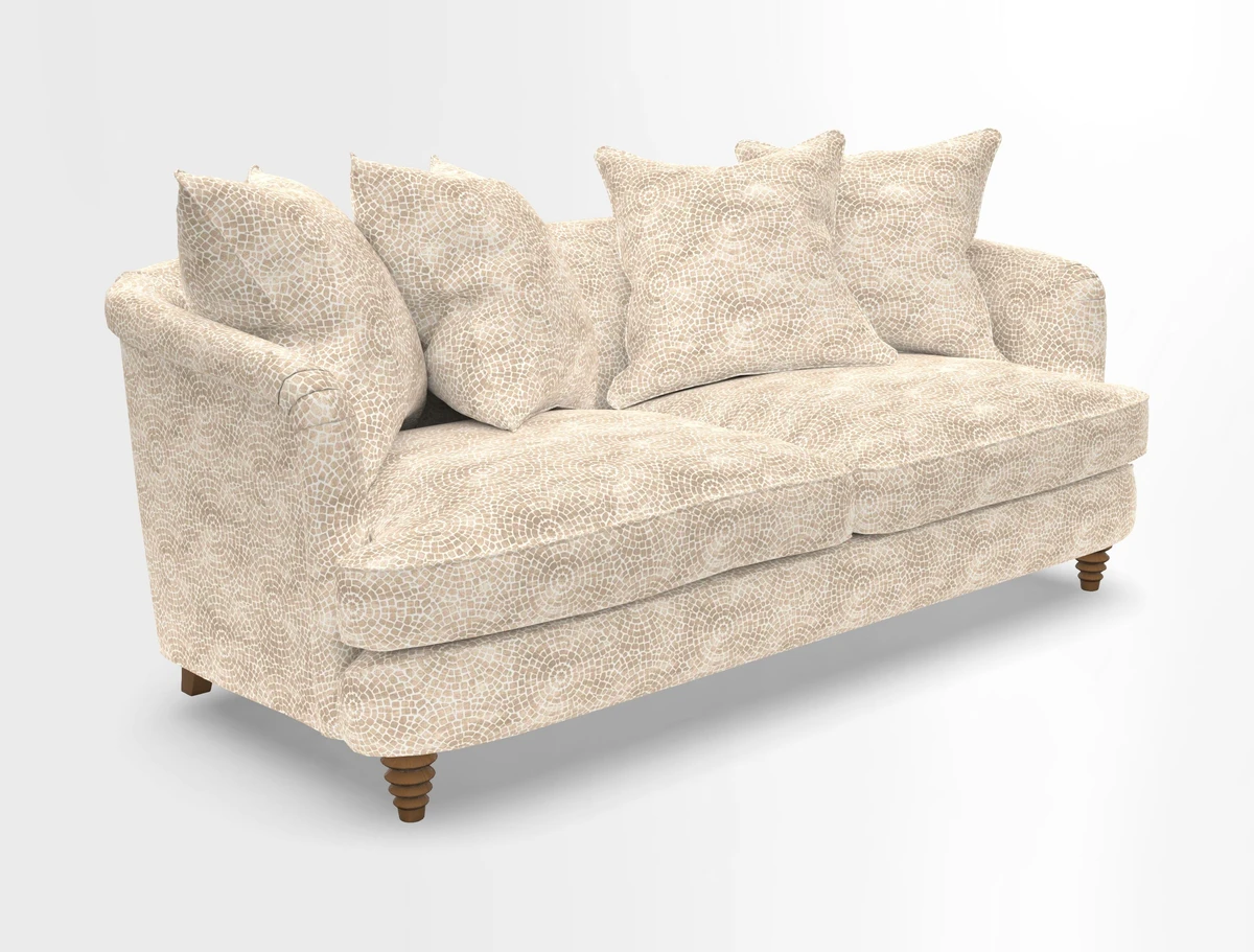 Helmsley 3 Seater Sofa in Mohair Velvet Fir Green with Seat and Back Cushions in RHS Collection Trailing Vine Olive and Small Trailing Ivy Olive